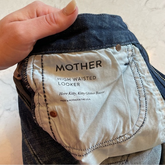Mother 💙 High Waisted Looker Skinny Jean Here Kitty Kitty Glitter Racer Size 27 - Picture 8 of 11